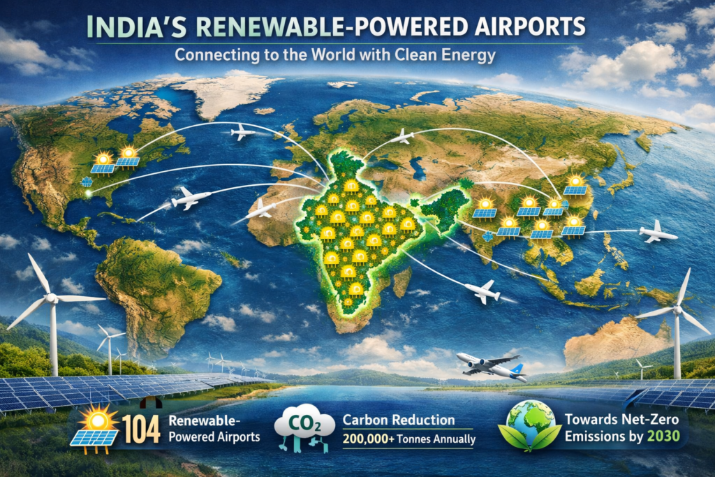 India Powers 104 Airports with 100% Renewable Energy
