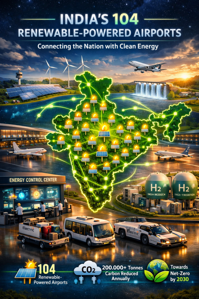 India Powers 104 Airports with 100% Renewable Energy