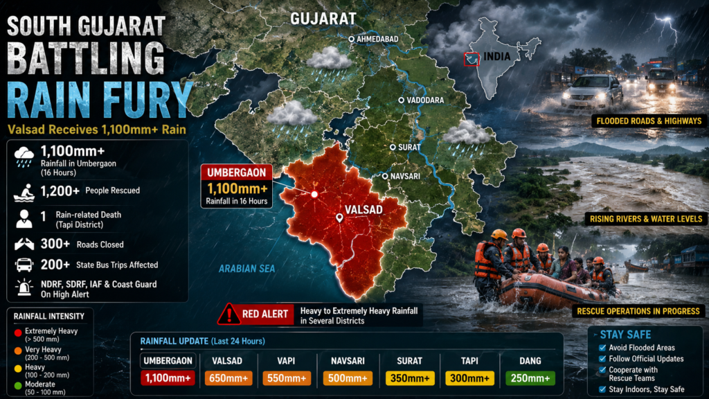 Gujarat Rain Fury: 1 Dead, 1,200 Rescued